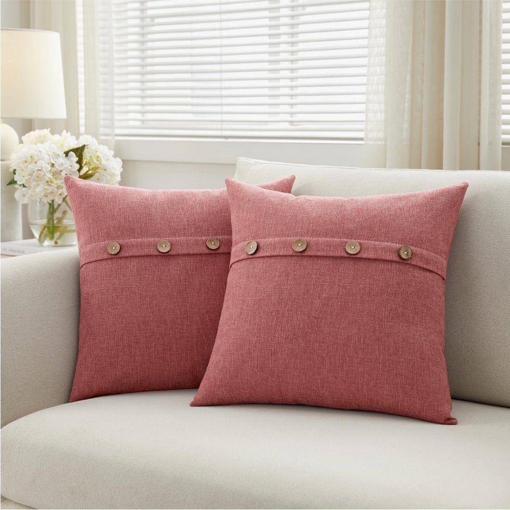 Farmhouse Mid Century Modern Bohemian Decorative Red Linen Pillow Case Cover - Picture 10 of 15